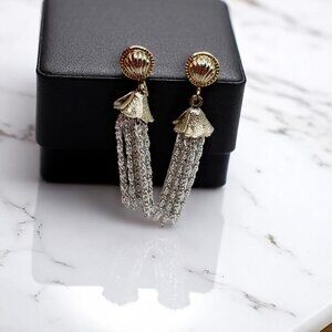Silver Tone Tassel Earrings Clip On Chain Fringe
